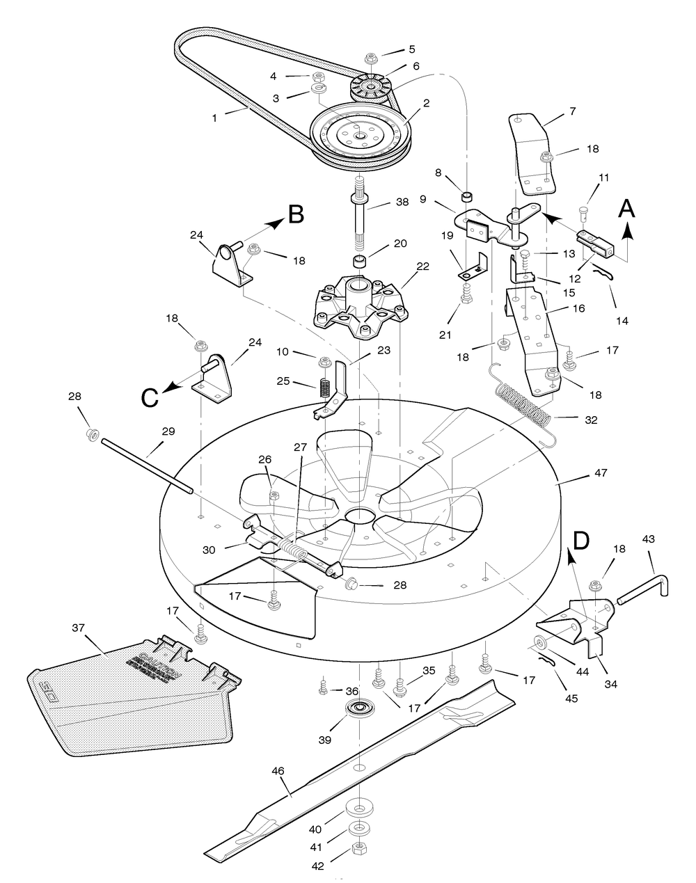 Mower Housing Diagram and Parts List for 30550E 1996 Briggs and Stratton Lawn Tractor